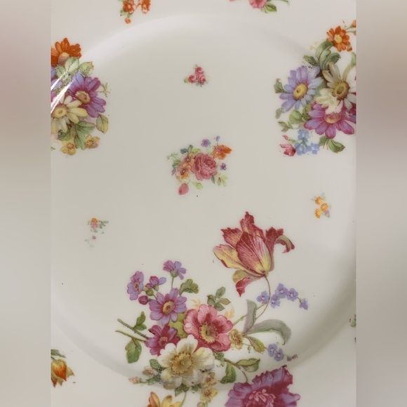 Antique Victoria Austria Floral 10" Porcelain Open Handled Cake Plate Green Trim - Picture 2 of 8